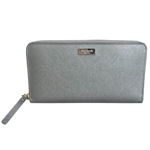 Kate Spade Wallet Kenzie Metallic Silver Leather Clutch Bag Wallet